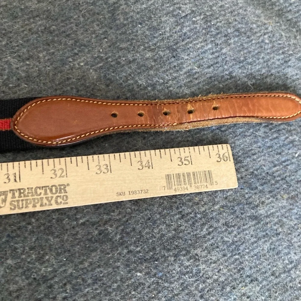 Trafalgar Black Canvas With Red Stripe Leather Belt  Sz 34 Made In USA #030230